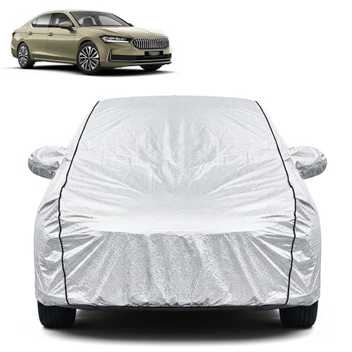 Image of Waterproof Car Cover for Skoda Superb | Dustproof, UV Resistant & Scratch Protection | Soft Cotton Lining | Triple Stitched | Mirror Pockets & Elastic Fit | Silver