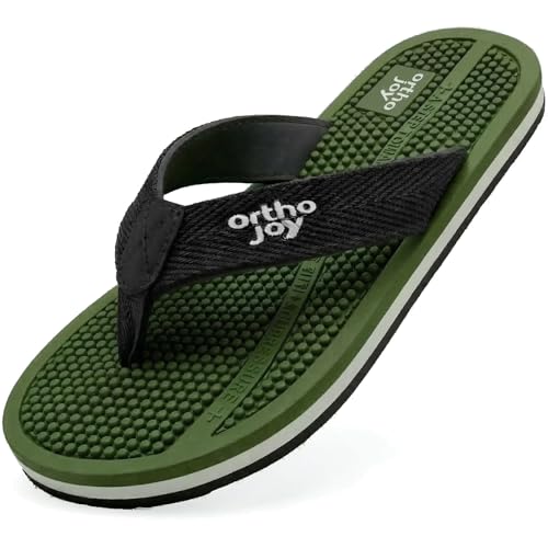 Image of ORTHO JOY Orthopedic Comfort Flip Flops for Men - Acupressure Massage Sole, Anti-Slip Lightweight Slippers