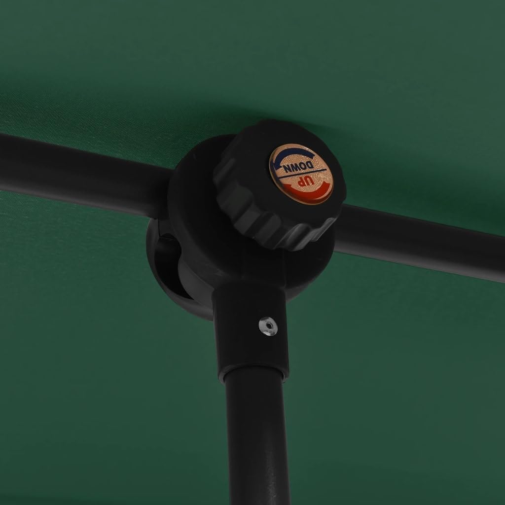 Close-up of the 'UP DOWN' knob for tilting the parasol canopy