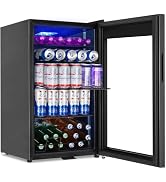 Beverage Refrigerator Cooler, 128 Cans 3.2 Cu.Ft Mini Fridge Glass Door for Drink Beer Soda Wine,...