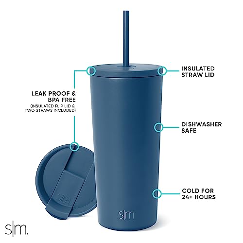 Image of Simple Modern Classic Tumbler with Straw Lid | Insulated Iced Coffee Cup Reusable Stainless Steel Water Bottle Travel Mug | Gifts for Women Men Her Him | 20oz | Slumberland