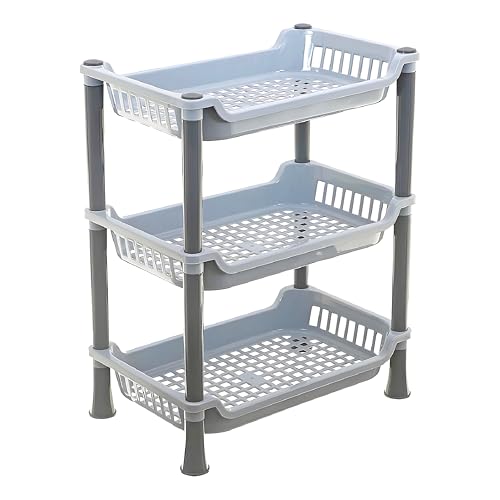 Kuber industries Plastic 3 Layer Multi-Purpose Kitchen Storage Basket Rack|Vegetable Basket for Kitchen (Grey Tiered Shelf)