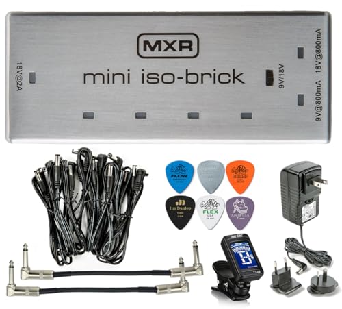 MXR M239 Mini Iso-Brick 9v 18v Effects Pedal Power Supply with Tonebird Bundle Including Dunlop ECB004 18-volt Adapter True Tune Tuner Patch Cables and Dunlop Picks