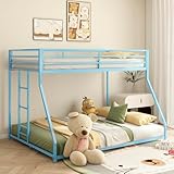 LifeSky Home Bunk Beds for Kids - Twin Over Full Metal Bunk Bed for Bedroom - Ideal for Multi-Child Families- Low Profile for Boys Aged 6-12 Blue