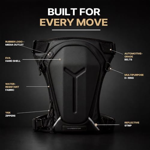 Image of Carbonado Turtle Bags, Thigh Bag for Bikers, Fanny & Waist Bag for Man Woman; Multipurpose Water Repellent Utility Pouch, Cross Body, Strap to Leg & Hip for Motorcycling, Outdoor & Hiking
