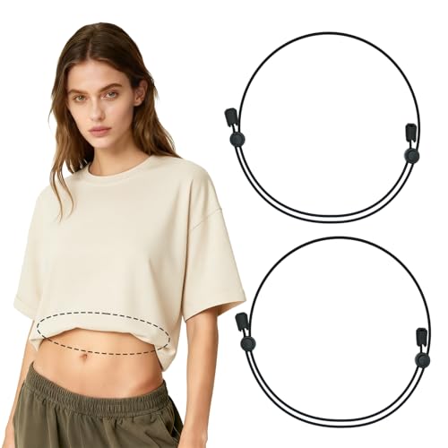 Syn-zer 2 Pcs Shirt Tuck Band for Women Adjustable Crop Tuck Belt - Elastic Waist Band to Change The Style & Secure Sweaters & Tops and Shirts for a Hassle-Free Look