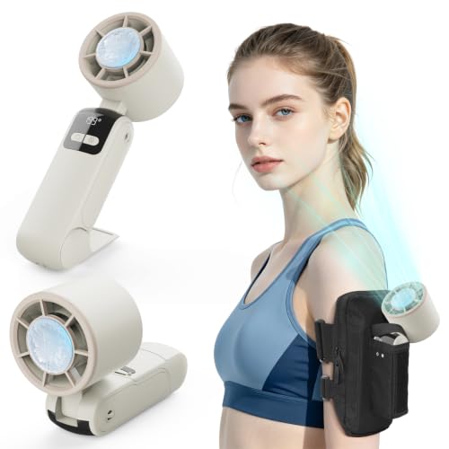 2026 New Portable Ice Cooling Fan With Running Armband, Long Battery Life hand held fan, 199 Speed Levels Rechargeable Handheld Fan, 5 IN 1 Mini Turbo Fan, for Outdoor Activities,Sports,Travel,Makeup
