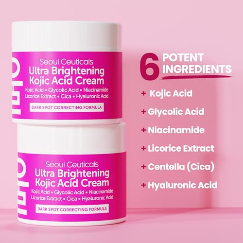 Seoulceuticals SC-KAC Korean Kojic Acid Cream Dark Spot Remover + Glycolic Acid + Niacinamide + Cica + Ha Moisturizer - Cruelty Free K Beauty Skincare 2Oz thumb #2