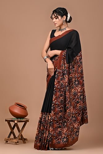 Image of Crafts Moda Pure Cotton Floral Print Saree with Blouse for Women