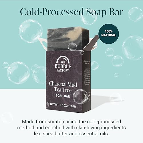 Image of Handmade Soap, All Natural Soap for Women & Men, Hand, Bath & Body Natural Bar Soap, Vegan, Palm Oil Free, Made in USA with Shea Butter + Essential Oils, Charcoal Mud Tea Tree, 3 Bars