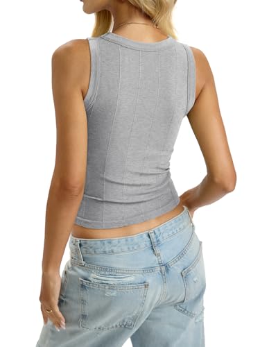Image of EasyGala Womens Ribbed Seamless Tank Knit Crew Neck Shirt Summer Fitted Sleeveless Top Casual Basic High Neck Clothes