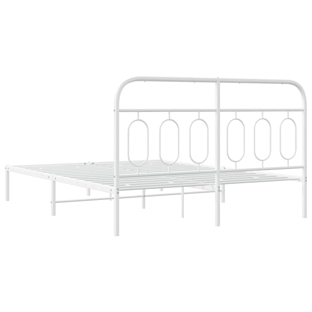 Lits et accessoires, lits et cadres de lit, cadre de lit en métal avec tête de lit, blanc, 135 x 190 cm, lit double
