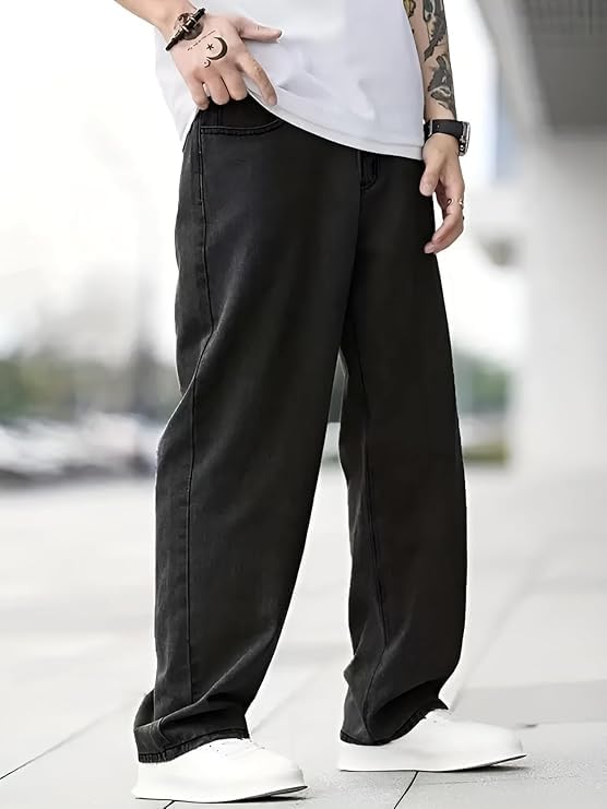 Image of INKKR Men Jeans||Regular Straight Fit Jean's||Loose Fit High Rise Denim Cotton Jeans||