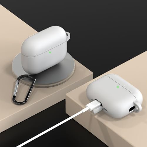 Image of Sounce Earphone Case Cover Compatible with Airpods Pro 3 / 3rd Generation TWS Soft Silicone Skin Case Cover Shock Absorbing Protective Case with Keychain [Front LED Visible] - Grey