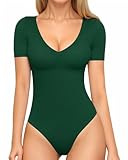 95% Rayon and 5% Spandex Fabric: MANGOPOP short sleeve bodysuit for women is lightweight,soft,breathable,comfortable all day V Neck Design: Womens body suit features a sexy deep V neck that beautifully accentuates your breasts.A summer wardrobe essen...