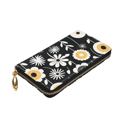 Leather Wallet for Women Men Bifold Wallet Ultra Slim Credit Card Holder Simple Strokes of Flowers Ladies Clutch Purse4