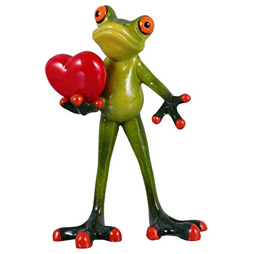 NUOBESTY Frosch Figuren Statue mit Herz Harz Frosch Ornament Gartenfigur Dekofigur Teichdeko Frösche Gartenzwerge für Außen Balkon Geburtstag Hochzeit Valentinstag Party Tischdeko Grün