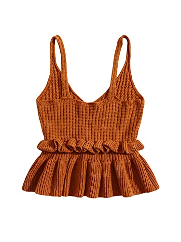 SweatyRocks Women's Casual Spaghetti Strap Ruffle Hem Peplum Cropped Knit Sweater2