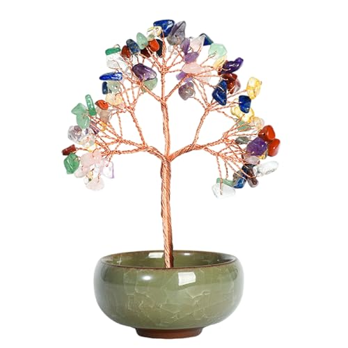装飾ミニチュアクリスタル盆栽ツリー飾り富を誘致するための宝石付き幸運幸運スピリチュアルギフト装飾風水金のなる木