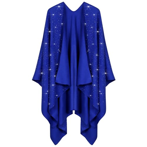 Image of Womens Rhinestones Open Front Poncho Shawl Wrap Cape Ruana Travel Blanket Cardigan