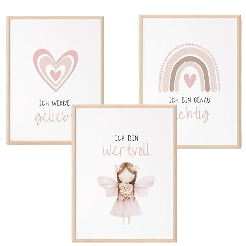Mutzauber Poster Affirmationsposter A4 Kinderzimmer Jungen Mädchen Bilder Kinderzimmer Motivation Fee Märchen Zahnfee Elfe Kinder Kindergarten Wandposter Herz Regenbogen (Fee rosa)