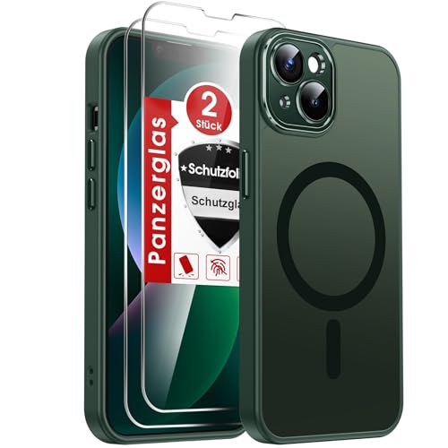 LeYi für iPhone 13 Hülle Grün mit Panzer Schutz Glas 2X,[ für MagSafe] Magnetisch Handyhülle i Phone 13 Case Kameraschut...