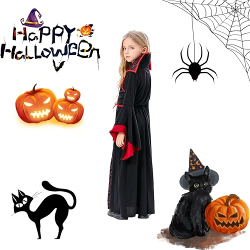Disfraz de vampira niña rojo y negro en velour miniatura 4