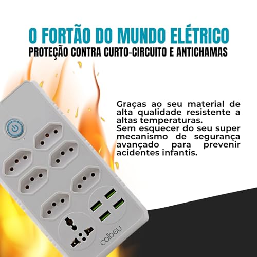 Filtro de Linha, Extensão Elétrica, Régua Tomada, Régua de Energia, 6 Tomadas, 4 USB, 1 Tomada Unive