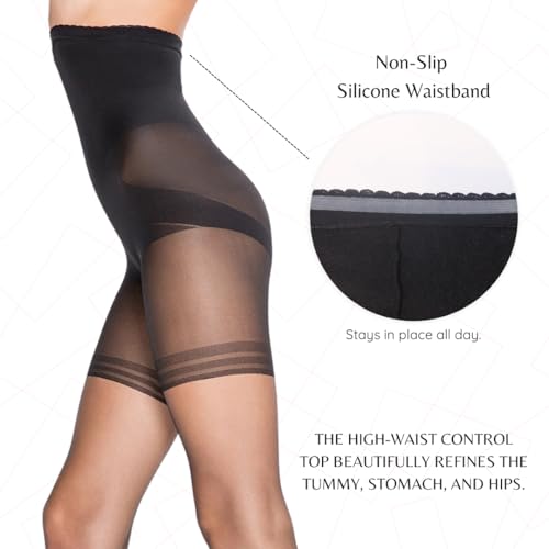 Image of PENTI Control Top Tights | Maximum Tummy Control Pantyhose 100 Den High Waist & 15 Den Sheer | Shaping Sheer Hose