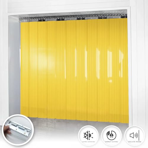 Image of Ribbed Yellow PVC Strip Curtain 7 inch Width x 78.7 inch Height - Plastic Vinyl Door Strips for Food Processing, Warehouse and Commercial Kitchen Anti-Scratch Door Curtain AP1474