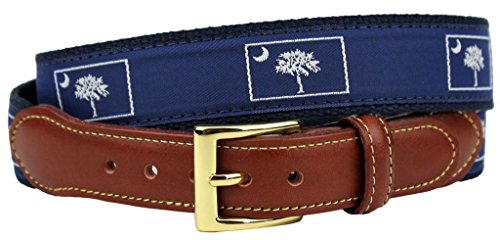 COUNTRY CLUB PREP South Carolina Leather Tab Belt in Navy on Navy Canvas3