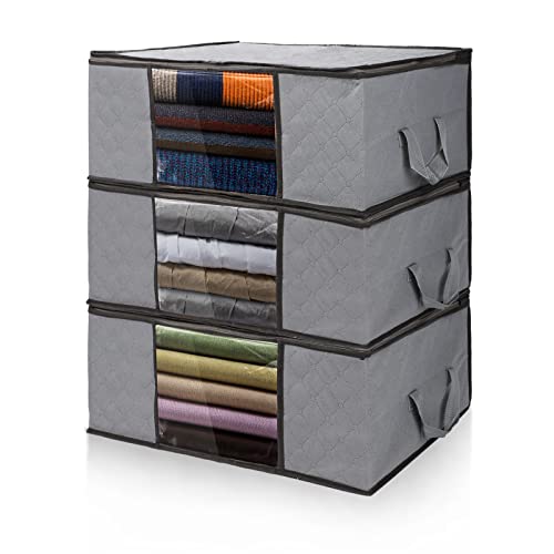 Allinside Bolsas de Almacenamiento Debajo de la Cama, Paquete de 3, Organizador de Bolsas de Ropa Plegable de Gran Capacidad con asas Reforzadas para el Almacenamiento de Ropa y Ropa de Cama, Gris Cover