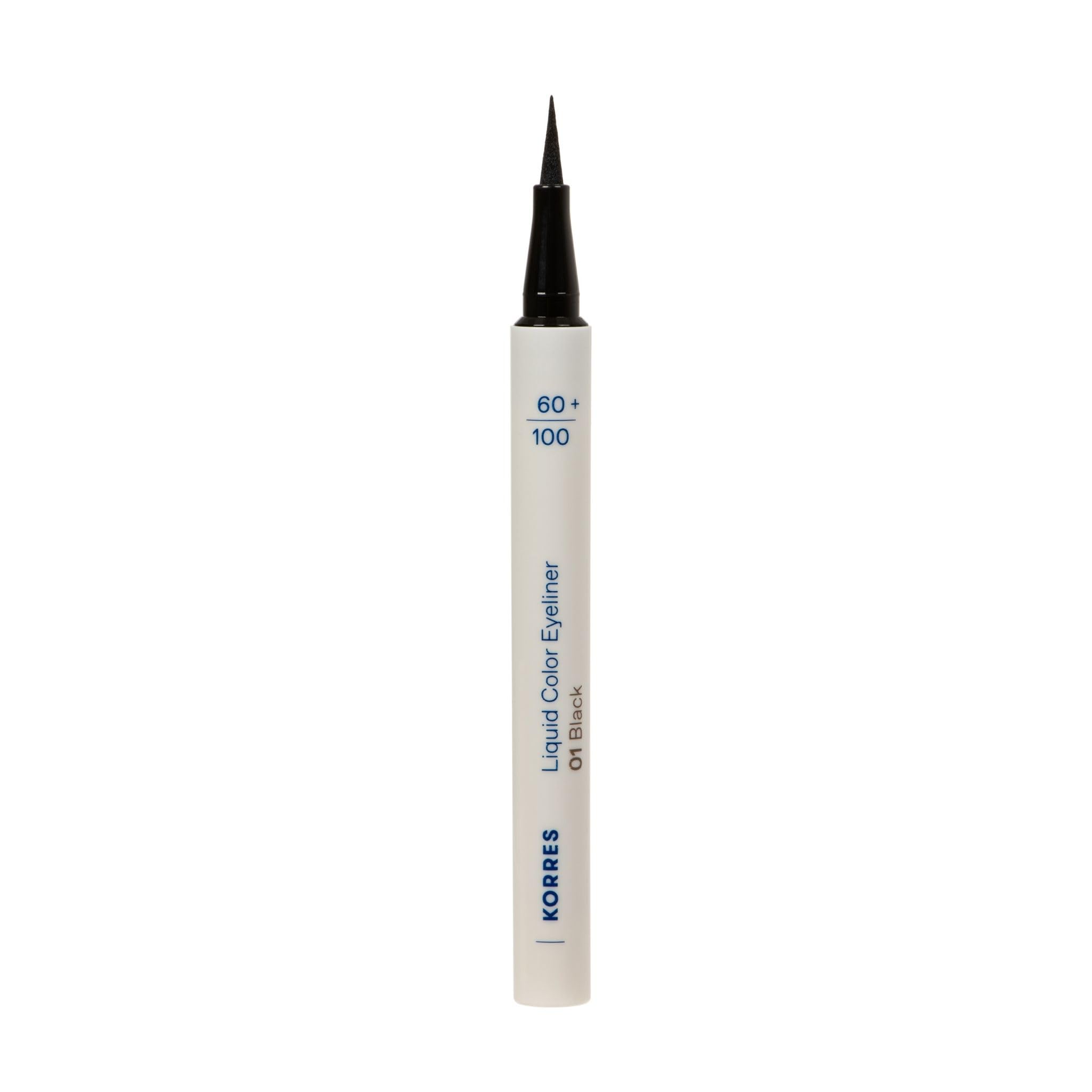 KORRES Liquid Color Eyeliner Black 01, acabado satinado y punta de fieltro ultrafina, negro intenso, resistente al agua, alta precisión y durabilidad, vegano, 1 ml