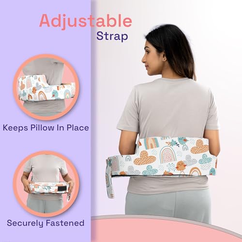 Image of Wakefit Foam Nursing Pillow for Breastfeeding & Baby Care | Ideal for Newborn with Adjustable Strap | 100% Cotton Removable Cover | Super Soft Foam for Posture Comfort | Kukku