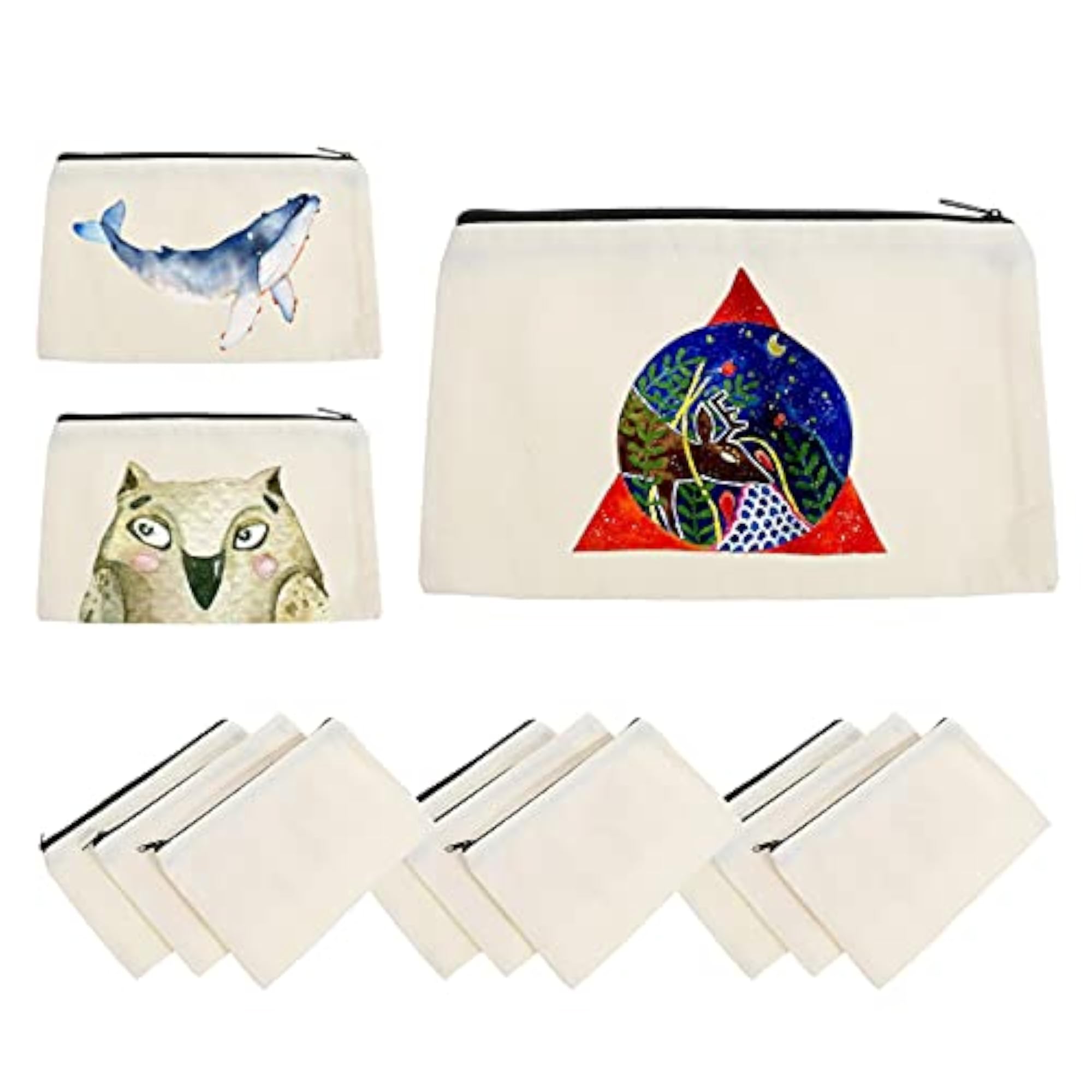 12pcs Canvas Cosmetic Bag Zipper Makeup Pouch Blank DIY