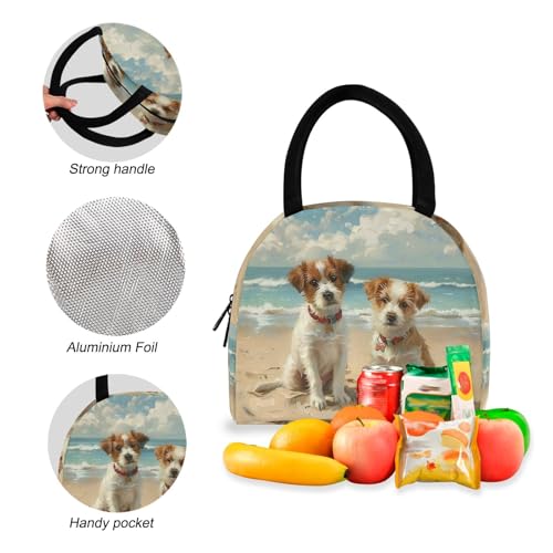 Kids School Bag Set Cooler Bag Waterproof, Kids Backpacks with Lunch Bag, Cute Dogs Beach4