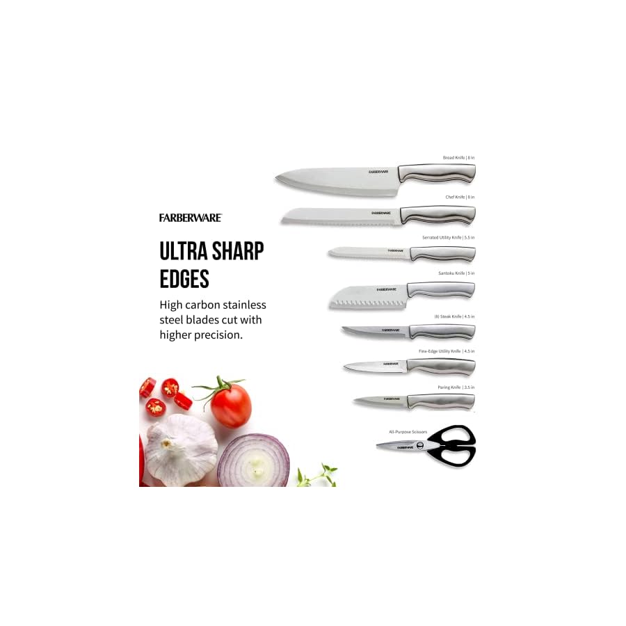 Farberware-Edgekeeper-16-Piece-Stainless-Steel-Block-Set-with-Built-in-Knife-Sharpener-Black5253519 Farberware Edgekeeper 16-Piece Stainless Steel Knife Block Set with Built in Knife Sharpener, High Carbon-Stainless Steel Kitchen Knives, Razor-Sharp Knife Set, Black