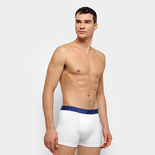 Cueca Boxer Algodão, Duomo, Masculino, Branco e Azul, P