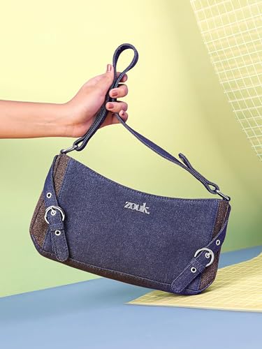 Image of ZOUK Lyra Small Shoulder Bag for Women - Denim & Printed Shoulder Bag with Water-Resistant Lining | Handcrafted Sling Bag with Multiple Pockets & Zip Closure for Daily & Weekend Use |