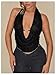 WDIRARA Women's Deep Draped Neck Halter Top Sleeveless Tie Backless Party Club Tops Black Medium