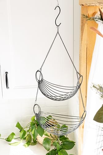 April & June 1234 Hanging Fruit Basket For Kitchen (Black)- 2 Tier Canoe-Shaped Iron Hanging Kitchen Baskets thumb #5