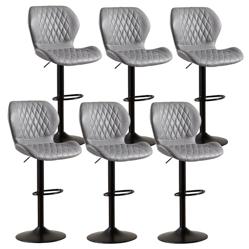 Image of Bar Stools Set of 6, Modern Swivel Counter Height Barstools for Kitchen Island Chairs, Adjustable Fabric Bar Stools with Back for Kitchen Counter Bar, Light Grey