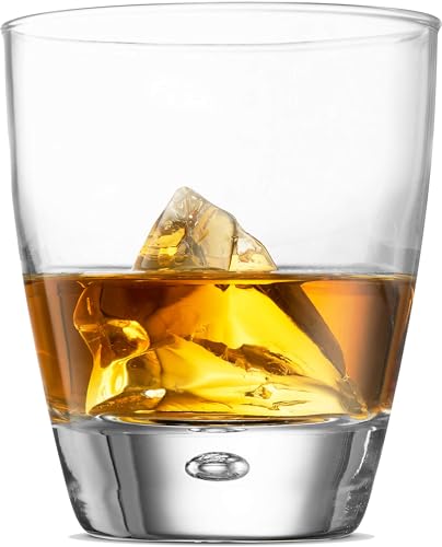 Bormioli Rocco Luna DOF Drinking Glasses, Set of 4-11.75 oz. Crystal Clear Tumblers with Smooth Rim & Floating Bubble Base - Ideal for Whiskey, Negroni & Cocktails on the Rocks - Italian Glassware