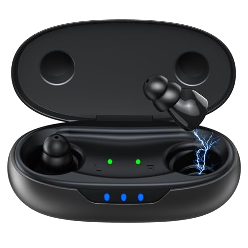 Supermini Hearing Aids for Seniors with Digital Chips, 80H Wireless Charging Case OTC Rechargeable Hearing Amplifiers Invisible with 16-Channel Sound Processing 3 Levels Volume (Black)