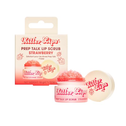 Killer Lips Prep Talk Lip Scrub Strawberry 16g – Smoothing Sugar Lip Scrub with Jojoba Oil & Shea Butter, Hydrating Lip Exfoliator to Remove Dry Skin & Prime Lips for Lipstick, Vegan Friendly
