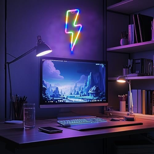 Image of 3 Pack Lightning Neon Sign Wall Decor,USB&Battery Powered LED Bolt Game Neon Light for Teen Girl Kid's Bedroom, Bar, Aesthetic,Christmas,Gaming Room, Party, Home, Wedding Party