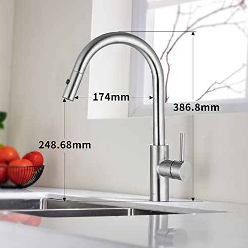 Umi-by-Amazon-Grifo-de-Fregadero-Cocina-Extraible-360-Giratorio-2-Modos-de-Chorro-con-Ducha-Extensible-Laton-Inoxidable-Acabado-Cepillado