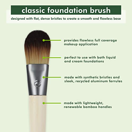 Ecotools Classic Foundation Makeup Brush, For Liquid & Cream Foundation, Streak-Free Makeup, Buildable Coverage, Eco-Friendly, Dense, Synthetic Bristles, Bamboo Handle, Vegan & Cruelty-Free 1 Count #TOP3
