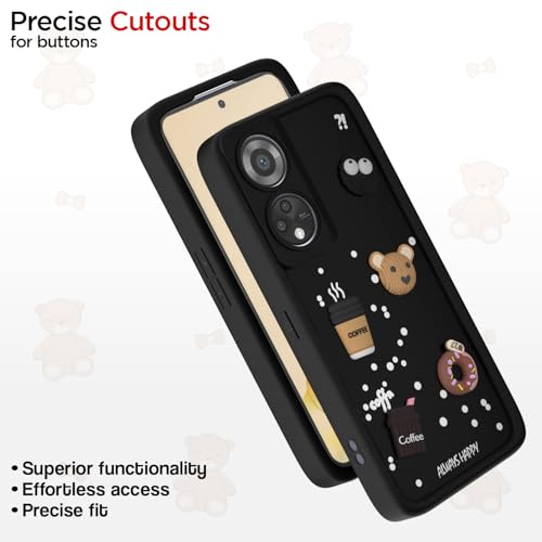 Image of Pikkme Back Cover for Oppo Reno 8T | Cute Fun Cartoon 3D Bear Silicone Full Body Protection Bumper Case (Black)