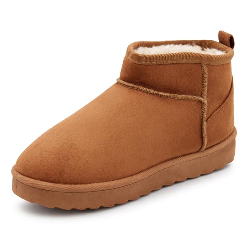 Image of IMTY Womens Faux Suede Ankle Boots Warm Faux Fur Lined Ladies Low Slip On Cosy Winter Boots (Camel, 8, UK Footwear Size System, Adult, Women, Numeric, Medium, 8)